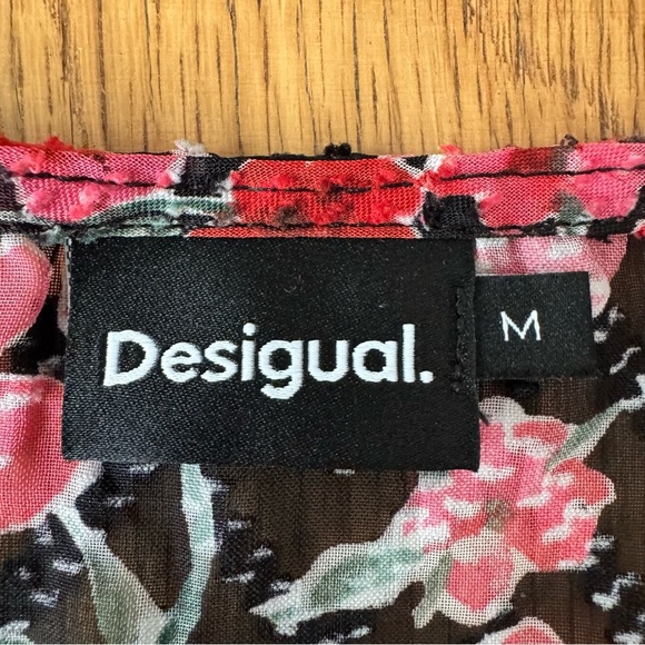 Desigual Medium Floral Plumetis Blouse Red Ruffle Feminine Peplum - Picture 8 of 8